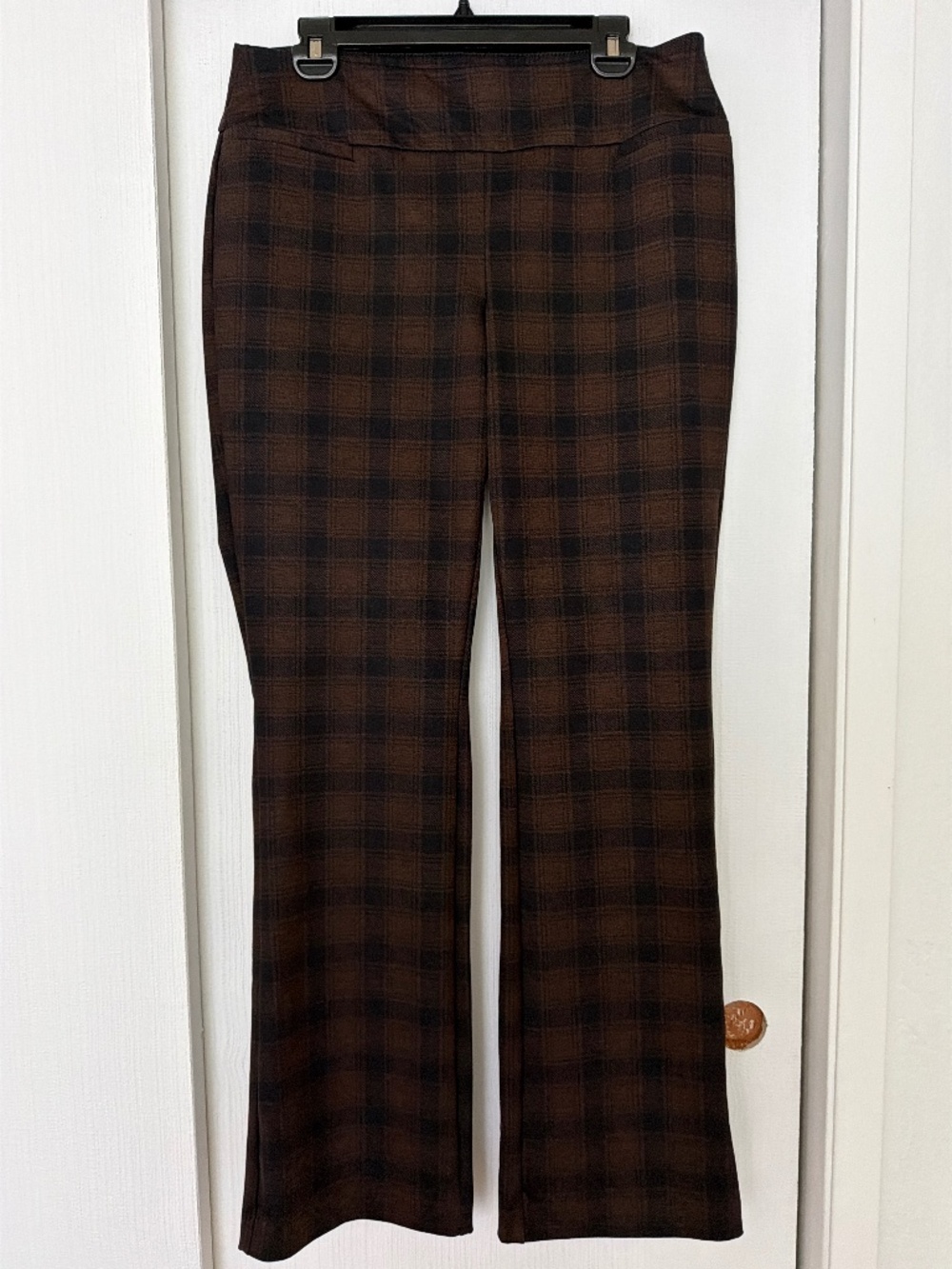 New York & Company Brown Black Plaid Pull-On Flare Pants Size Large NWT